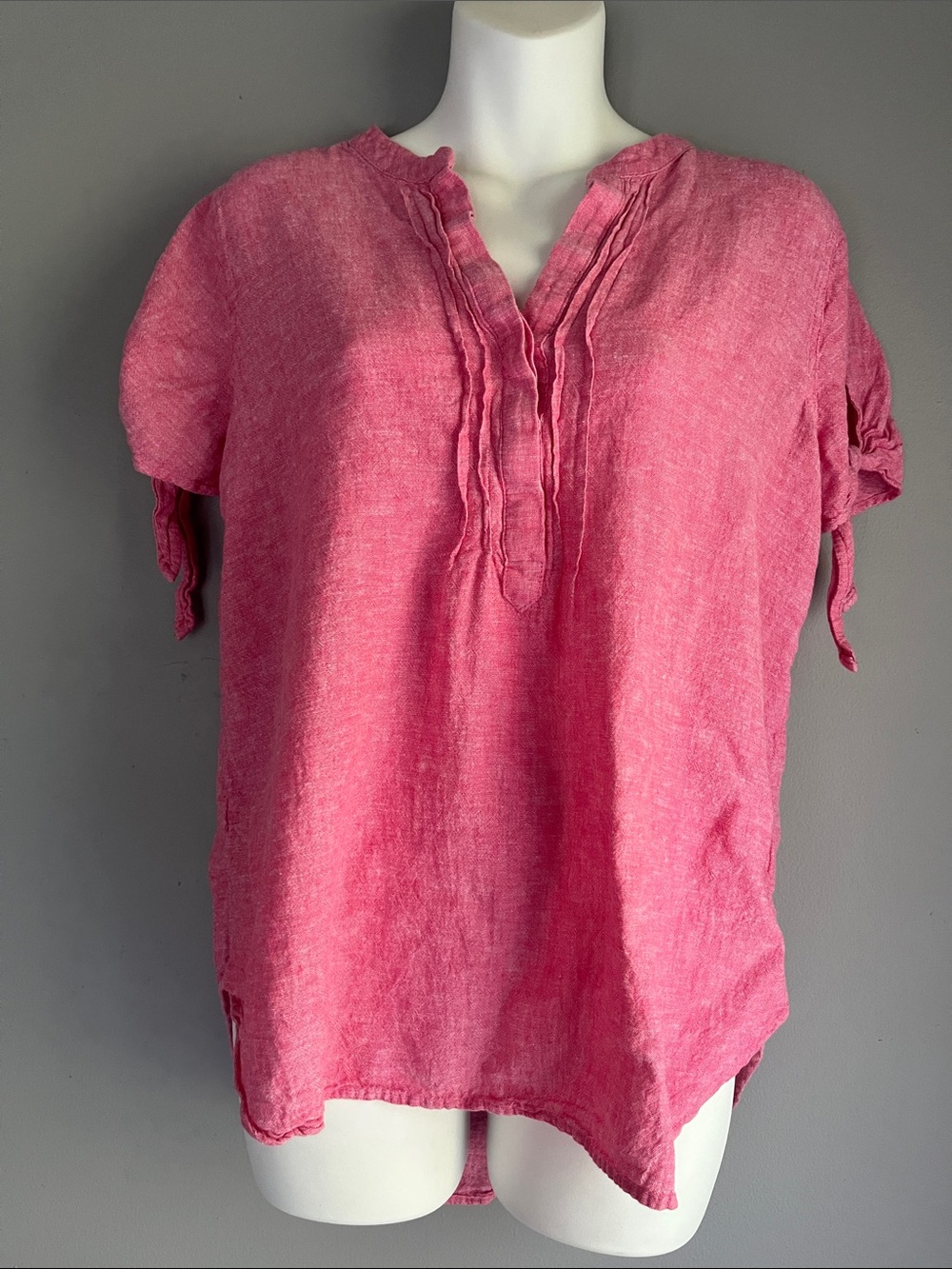 Westbound Pink Linen-Blend Pintuck Tunic with Tie Sleeves